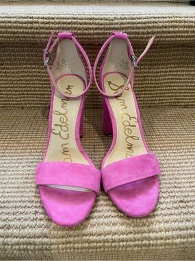 Sam Edelman Hot Pink Suede Ankle-Strap Block Heels
